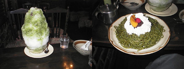 宇治金時(左)と甘口抹茶餡子スパ(右)