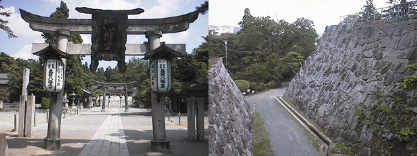 盛岡八幡宮(左)と盛岡城跡(右)
