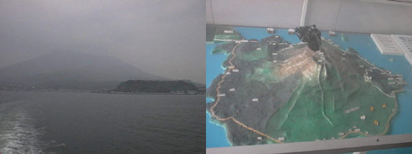 桜島(左)とその模型(右)